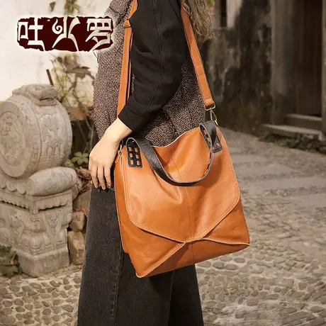 吐火罗女包2021新款秋季大容量简约拼接单肩包时尚潮流手提斜跨包图片