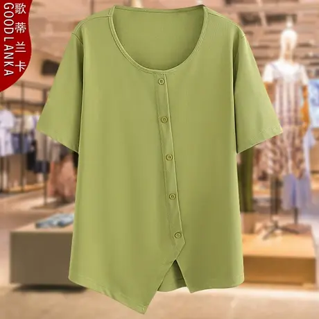 中年女士妈妈夏装洋气短袖上衣宽松显瘦加肥加大码女装母亲节T恤图片