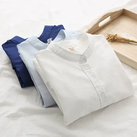 2020春秋新款韩版文艺小清新纯棉立领衬衫女学生简约百搭打底衬衣图片