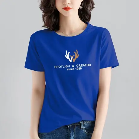 克莱因蓝短袖T恤上衣女ins潮2022年夏装新款韩版百搭学生休闲打底商品大图