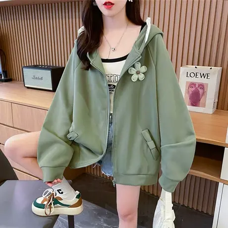 早秋连帽卫衣女春秋季韩版宽松大码慵懒风薄款初秋小个子开衫外套图片