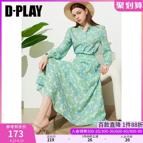 DPLAY2023秋装新温柔气质油画雏菊V领抽褶雪纺衬衫垂感长袖上衣商品大图