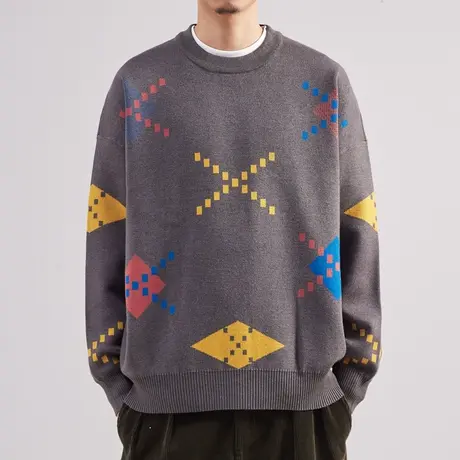 限量特价菱形提花长袖针织毛衣男2022秋冬季新款简约时尚打底毛衫图片