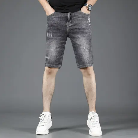 2023新款牛仔短裤男夏季潮牌修身弹力五分裤中裤男士潮流薄款裤子商品大图