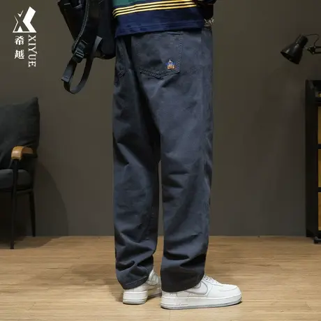 2023秋冬新款纯棉裤子男士宽松大码休闲长裤冬季加绒百搭直筒裤男图片