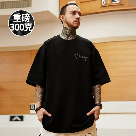 300克重磅短袖男纯棉宽松加肥加大码oversize美式嘻哈夏季半袖T恤商品大图