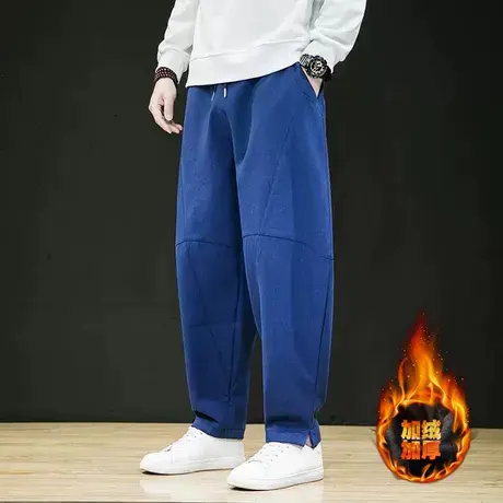 秋冬加绒休闲裤男中国风宽松大码灯笼裤棉麻萝卜裤透气亚麻收口裤商品大图