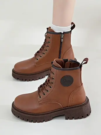 马丁靴女2023新款秋季炸街小短靴厚底皮鞋复古机车靴子夏款大黄靴商品大图