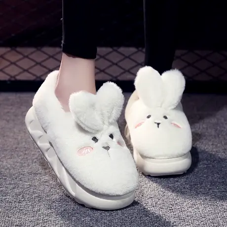 可爱兔子厚底棉拖鞋女冬季保暖防滑卡通2023新款增高毛绒包跟拖鞋商品大图