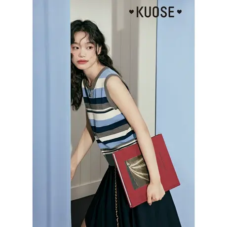 阔色条纹针织背心女2023新款夏季甜美修身打底内搭外穿无袖上衣图片