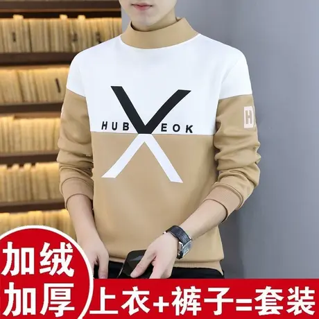男士半高领保暖内衣套装冬季加绒加厚秋衣秋裤可外穿防寒打底小衫图片