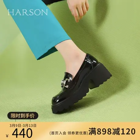 哈森厚底乐福鞋女2024春季新款一脚蹬小皮鞋小个子女鞋HWS240205图片