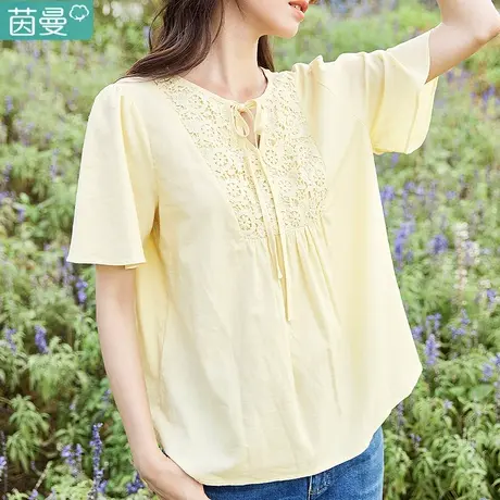 茵曼莱赛尔镂空刺绣衬衣2023夏季新款上衣棉麻文艺范原创女装衬衫商品大图