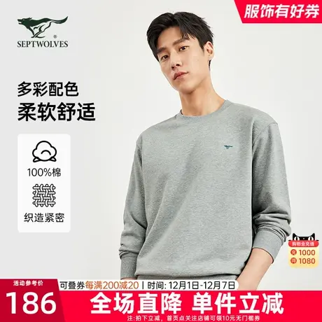 七匹狼休闲套头卫衣男士2023新款春秋纯棉多彩外套圆领长袖T上衣图片