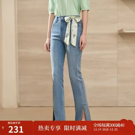 【商场同款】茵曼2023春女装新款复古通勤配丝巾直筒开叉牛仔长裤图片