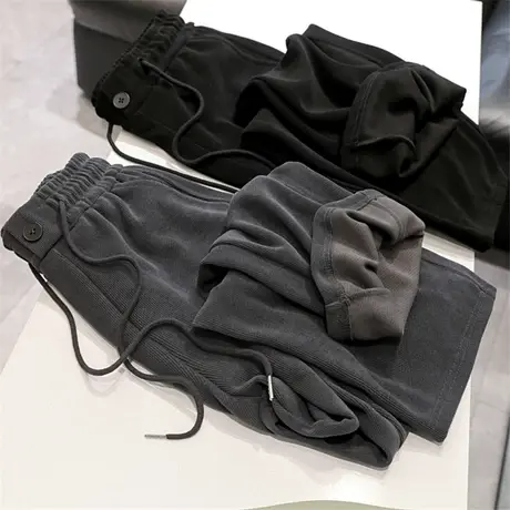 裤型不挑人！宽松直筒阔腿卫裤灰色松紧腰休闲裤百搭垂感拖地裤女图片