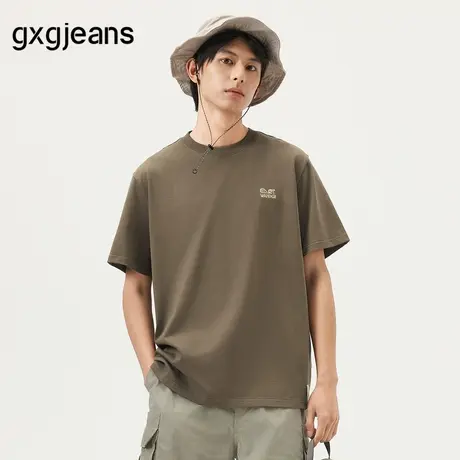 gxg.jeans男装  棕色字母绣花休闲宽松圆领短袖T恤男 25年夏新品图片