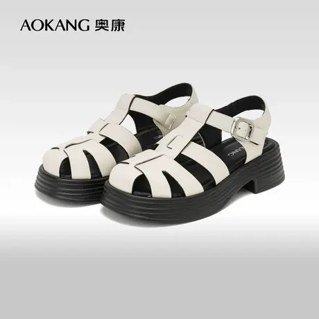奥康女鞋夏季新款复古包头罗马鞋度假风时尚百搭通勤编织时装凉鞋图片