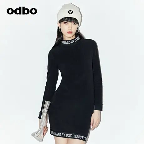 odbo/欧迪比欧原创设计半高领连衣裙秋冬新款弹力修身针织裙图片