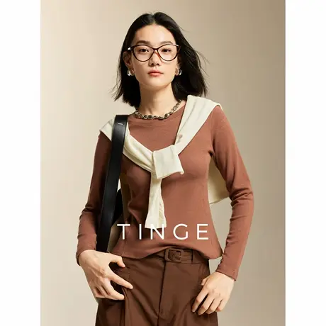 TINGE贴己厚乳芝士磨毛圆领显瘦打底衫女秋冬保暖上衣长袖肌底衣商品大图