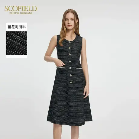 Scofield女装粗花呢小香风无袖连衣裙收腰A摆裙子2025夏季新品图片