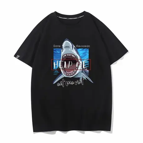 秀洛大鲨鱼T恤情侣装衣服打底衫短袖潮流ins纯棉半袖衫男深海体恤图片