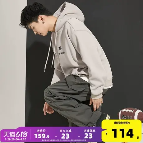 唐狮2024春秋季新款连帽卫衣男宽松休闲美式简约套头帽衫外套潮牌图片
