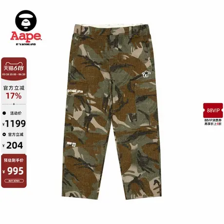 Aape旗舰店男装25春夏滑板猿人徽章格纹磨毛迷彩休闲裤B692XAO商品大图