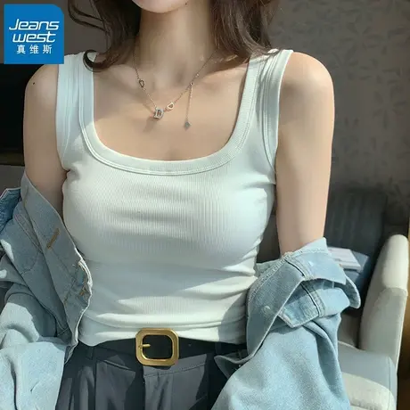 KHV真维斯吊带背心女夏2025新款辣妹内搭小个子方领无袖紧身上衣图片