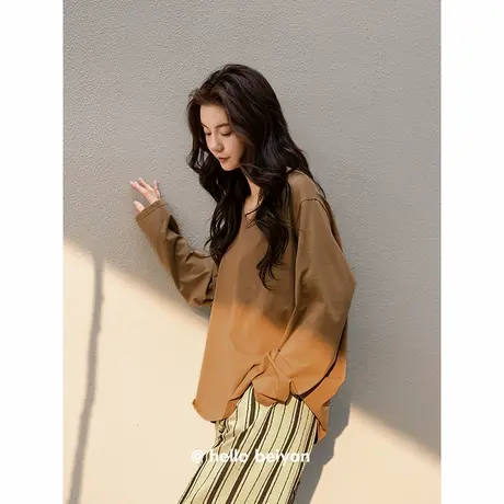 贝妍新款睡衣女春秋季V领莫代尔棉长袖家居服可外穿休闲宽松套装商品大图