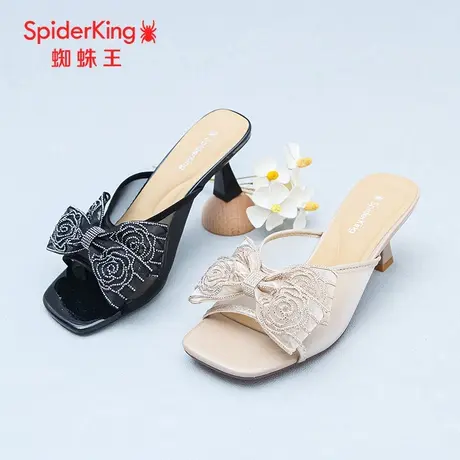 SPIDER KING/蜘蛛王女凉拖鞋2025夏商场新款蝴蝶结网纱亮钻细高跟商品大图