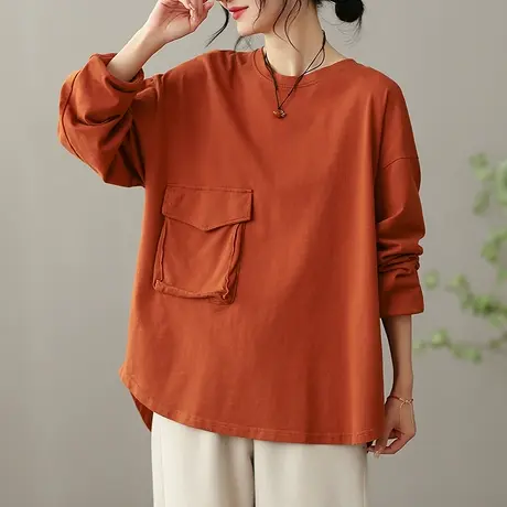 dza 复古圆领套头休闲卫衣女士春季新款显瘦外套百搭宽松短款上衣图片