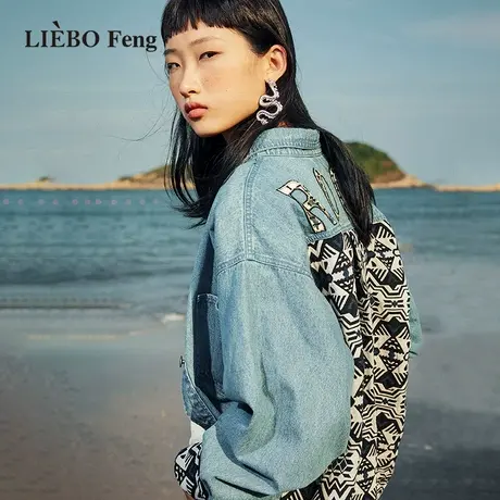 裂帛LIEBOFeng商场同款2023年设计师牛仔小衫BF风送领带牛仔衬衫图片