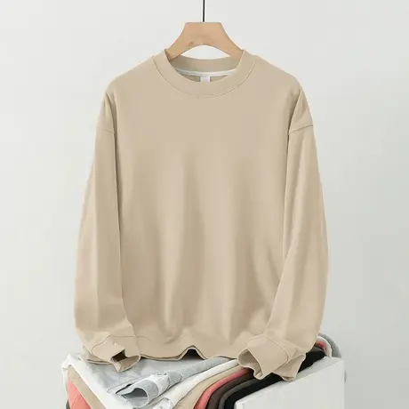 350g重磅卫衣男秋冬加绒加厚圆领纯色无帽上衣摇粒绒保暖长袖t恤商品大图