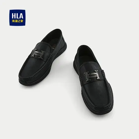 HLA/海澜之家羊皮革休闲鞋25新圆头压花金属饰扣透气绅士乐福鞋男商品大图