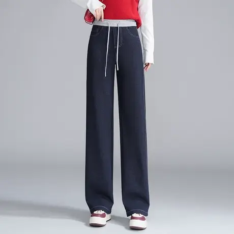 时尚直筒牛仔裤女2025秋季新款松紧腰显瘦垂感长裤丹宁蓝休闲裤子商品大图