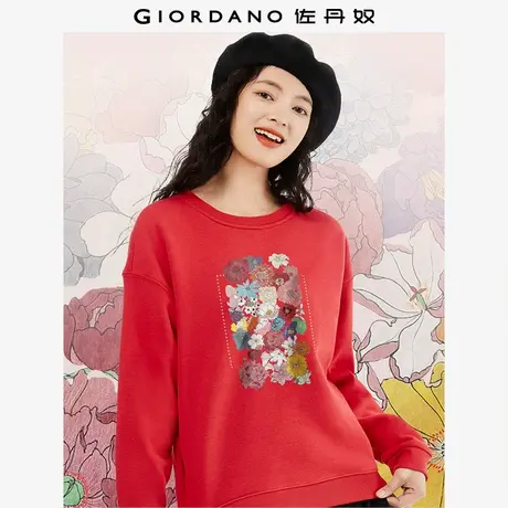 佐丹奴卫衣女装加绒印花宽松圆领套头卫衣 69393338商品大图