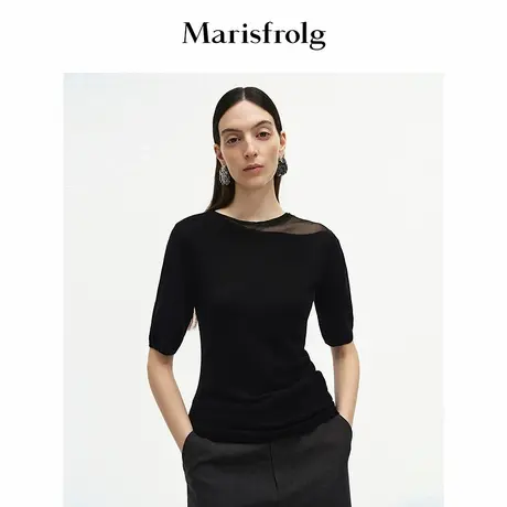 【绵羊毛】Marisfrolg玛丝菲尔2025秋新款半透不对称中袖针织上衣图片