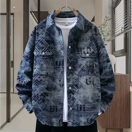 港士博2025秋季新款翻领牛仔夹克男外套时尚休闲潮牌工装上衣服图片