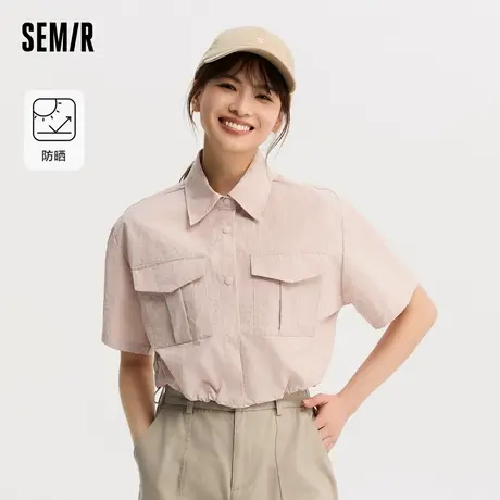 森马短袖衬衫女短款防晒宽松2024新款夏季质感收腰衬衣工装风复XY图片
