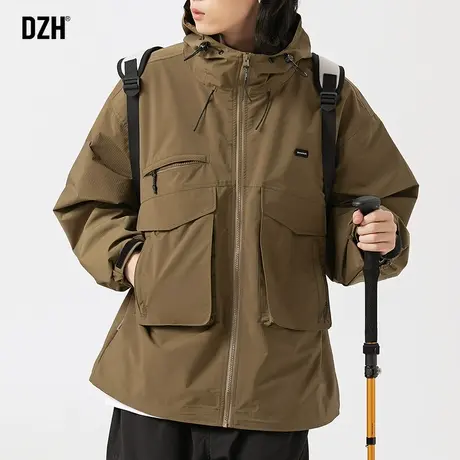 男士户外防风冲锋衣男外套春秋潮高级感男装2023新款工装连帽夹克商品大图