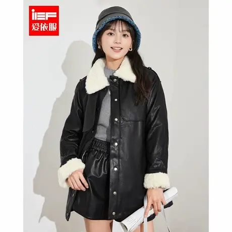 IEF/爱依服2024年冬季新款韩版皮衣女派克加绒亮面皮中长款外套图片