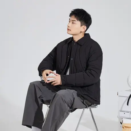 唐狮冬季新款棉衣男士翻领夹棉外套青少年学生短款黑色棉服潮TD图片