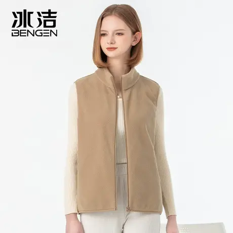 冰洁2023秋冬款女式短款立领马甲纯色摇粒绒外套休闲马甲外套HKYR商品大图