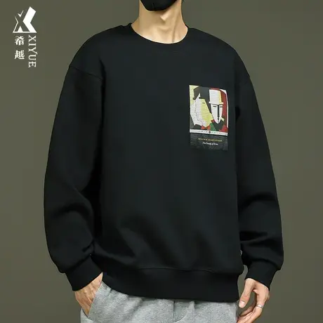 希越重磅印花国风卫衣男士秋季宽松大码内搭打底长袖t恤潮流百搭商品大图