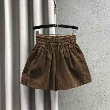 欧货宽松显瘦休闲裤女2023秋冬新款松紧腰时尚百搭美拉德阔腿短裤商品大图