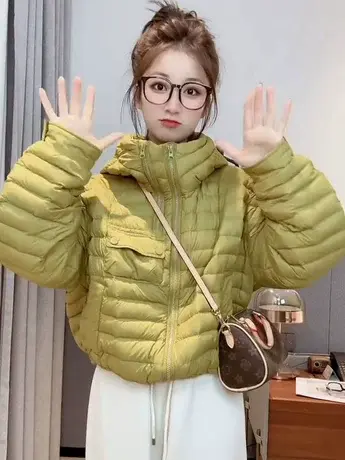 2023冬季新款简约羽绒服休闲通勤高级感纯色长袖连帽时尚百搭外套图片