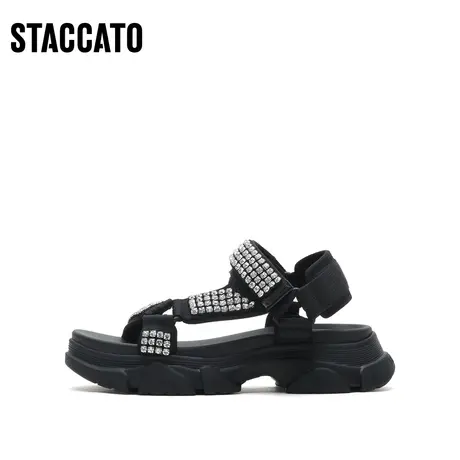 思加图新款甜酷风厚底凉鞋魔术贴休闲运动凉鞋女EEJ04BL2图片