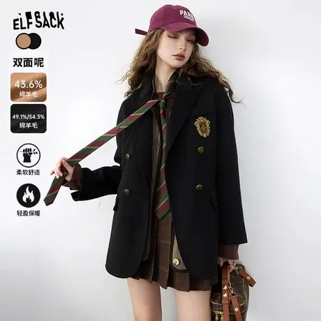 妖精的口袋双面呢西装毛呢外套女2023冬季新款复古学院风气质大衣图片
