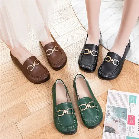 秋季新款妈妈鞋单鞋真皮软底中老年乐福鞋女舒适休闲皮鞋老人鞋子商品大图